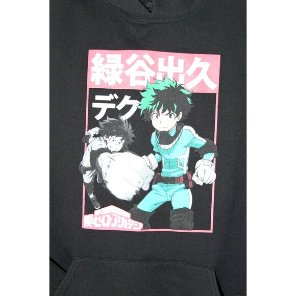 My Hero Academia Hoodie Mens Izuku Midoriya Sweatshirt Graphic Pocket Black Sz L - Picture 2 of 7